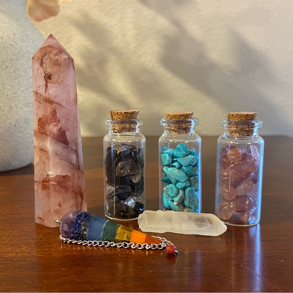 Crystal Bundle Fire Quartz Tower Smoky Quartz Strawberry Quartz Turquoise Chips